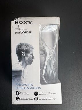 NEW- never used. Sony White Sport Earbuds with Ear-Hook Design